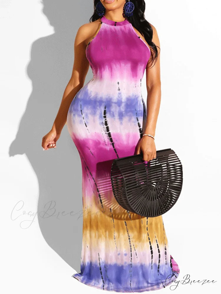 Halter Three-dimensional Graceful Floral Cake Dress Rose Red / S