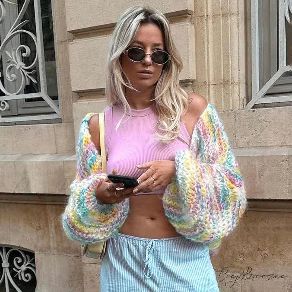 Handmade 3D Flower Crochet Cardigan cardigans-241228