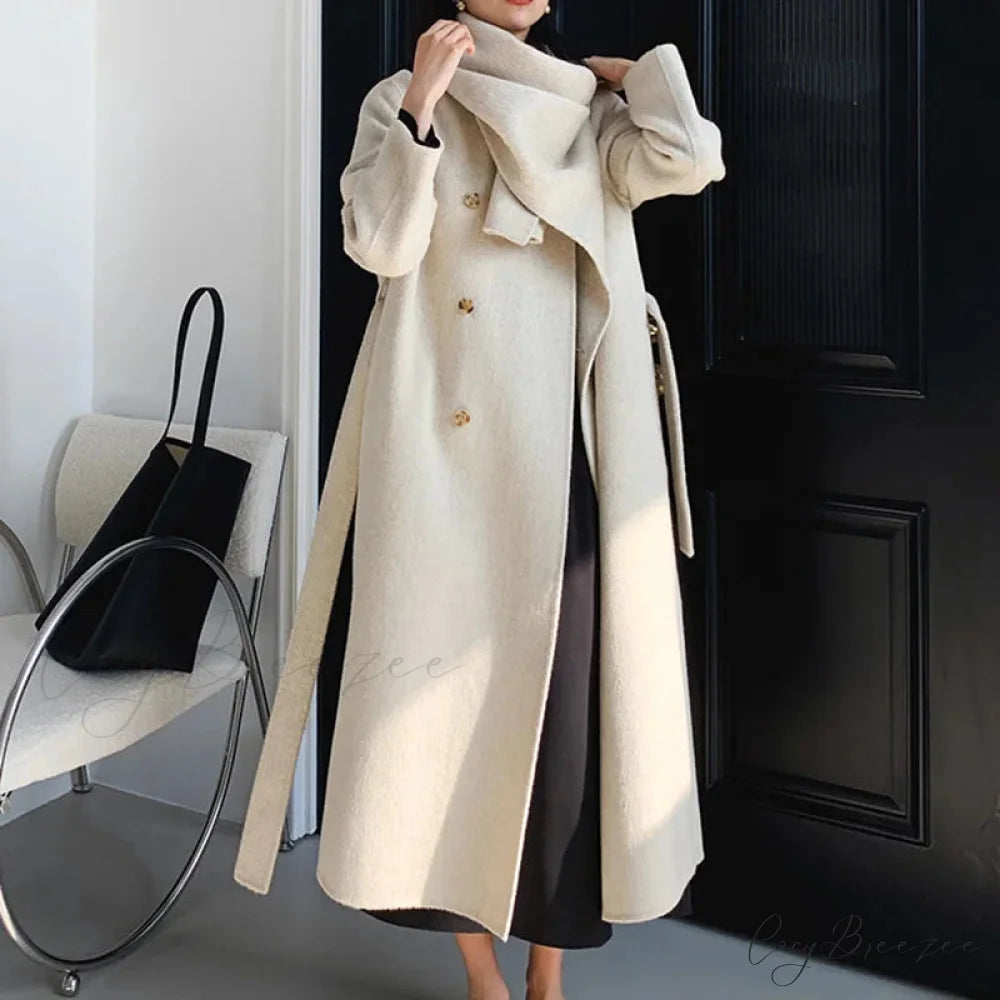 Handmade Cashmere Wool Belted Coat Beige / XXS overcoats-241228