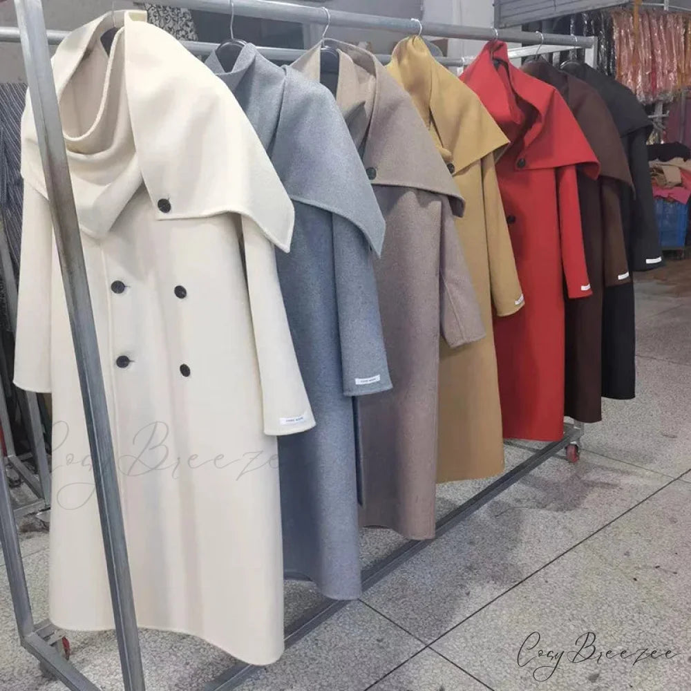 Handmade Cashmere Wool Belted Coat Black / XXS overcoats-241228