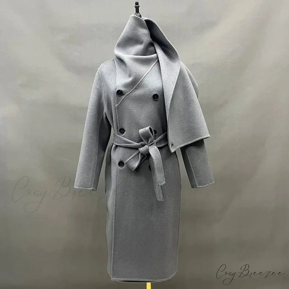 Handmade Cashmere Wool Belted Coat GRAY / XXS overcoats-241228