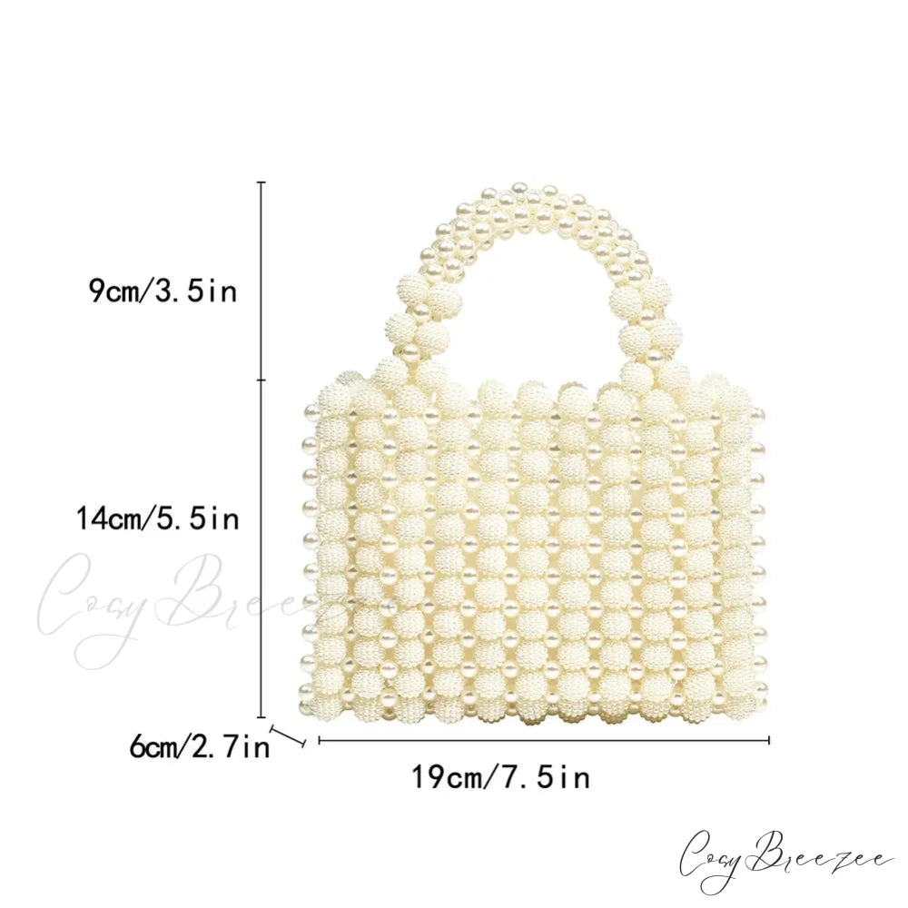 Handmade Pearl Beaded Evening Totes Wristlet Beige wristlet-250126