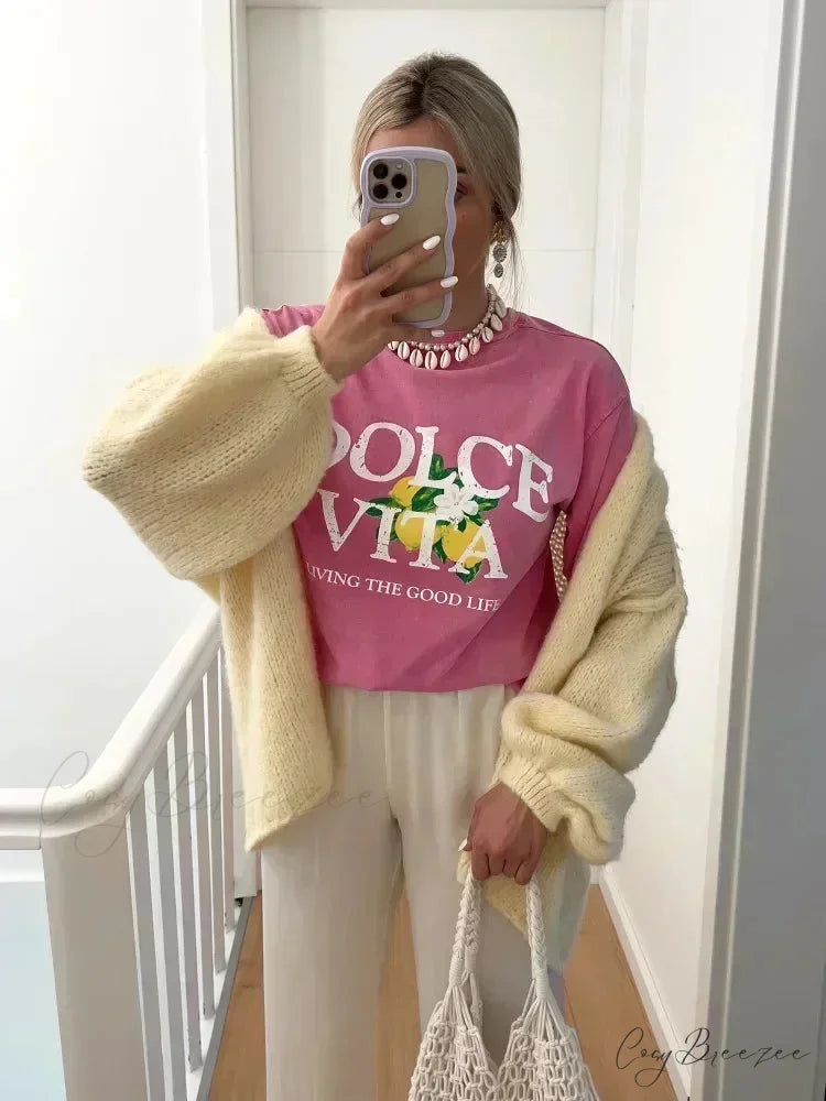 Harajuku Cute Lemon Graphic T-shirt pink / S t-shirt-250223