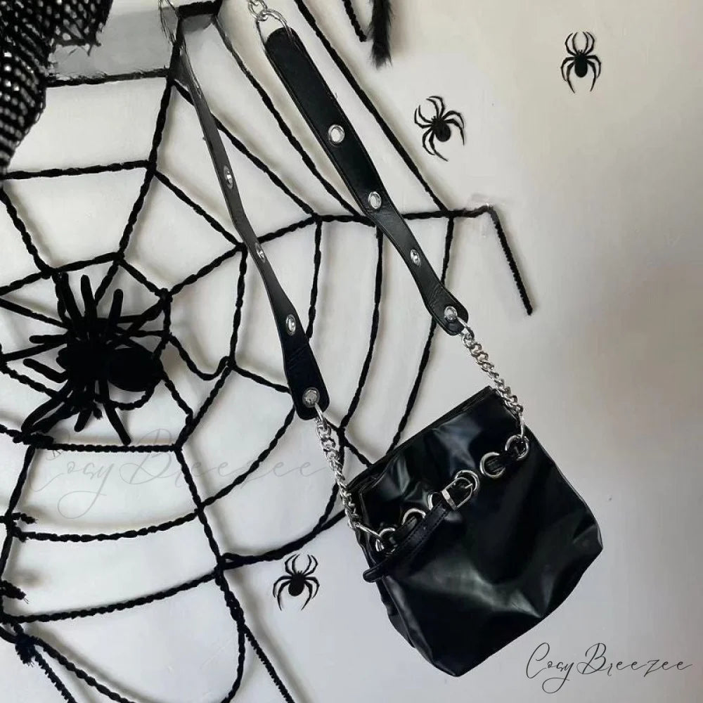 Harajuku Leather Punk Y2K Spider Bone Little Bear Pin Gothic Lolita Crossbody Bag Black / one size