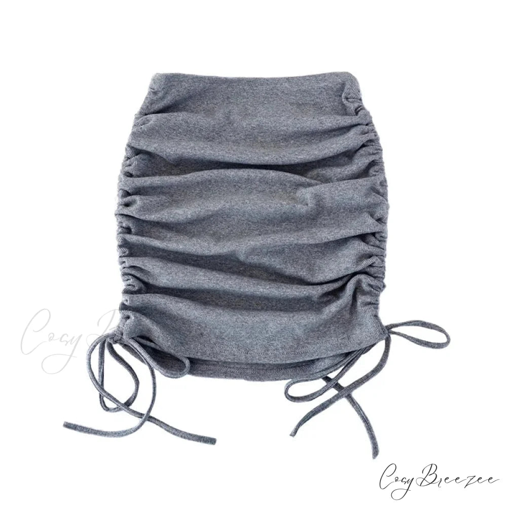 Harajuku Sexy Elastic Knitting Thread Side Drawstring Stylish Comfortable Skirt GRAY / S