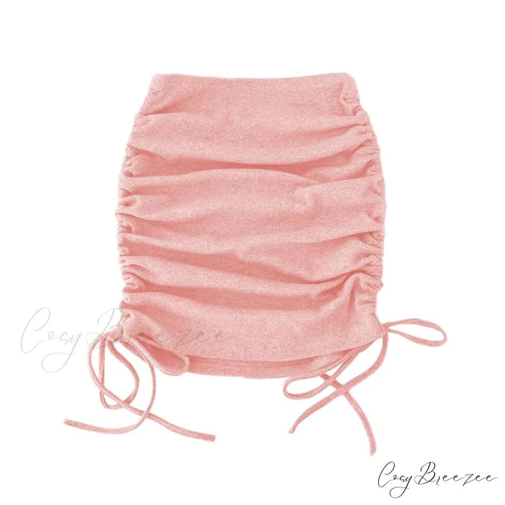 Harajuku Sexy Elastic Knitting Thread Side Drawstring Stylish Comfortable Skirt Pink / S