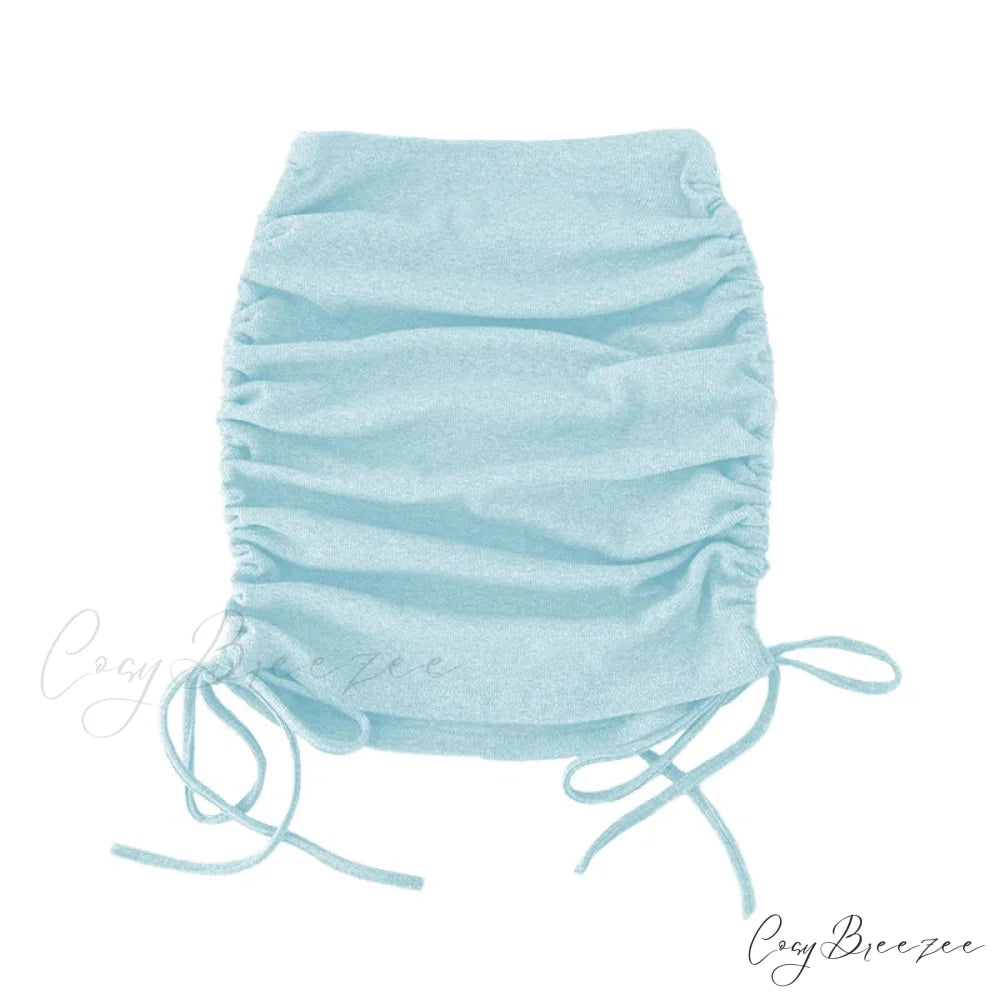Harajuku Sexy Elastic Knitting Thread Side Drawstring Stylish Comfortable Skirt SKY BLUE / S
