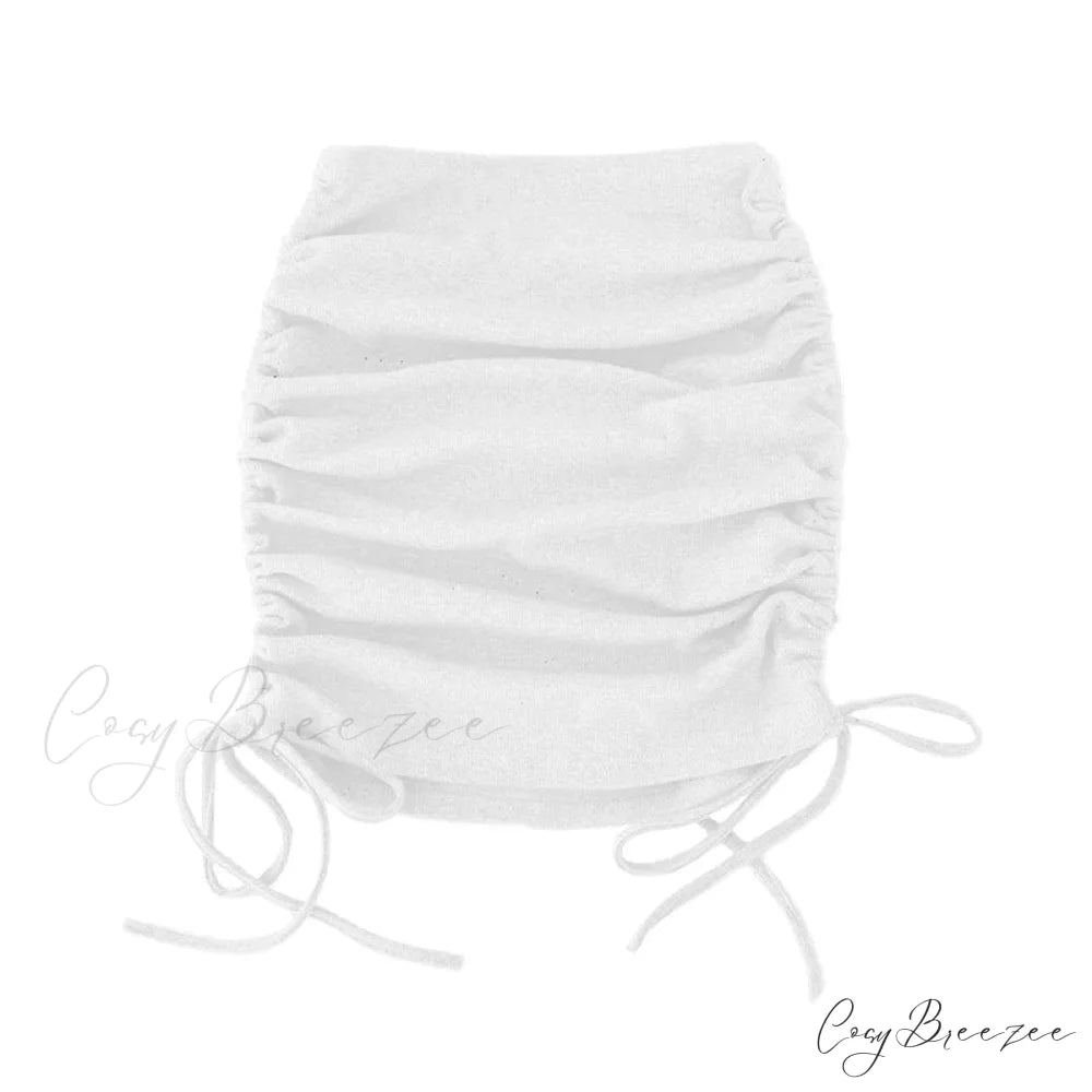 Harajuku Sexy Elastic Knitting Thread Side Drawstring Stylish Comfortable Skirt WHITE / S