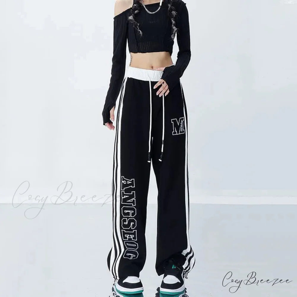 Harajuku Striped Jogging Pants Black / M pants-241228