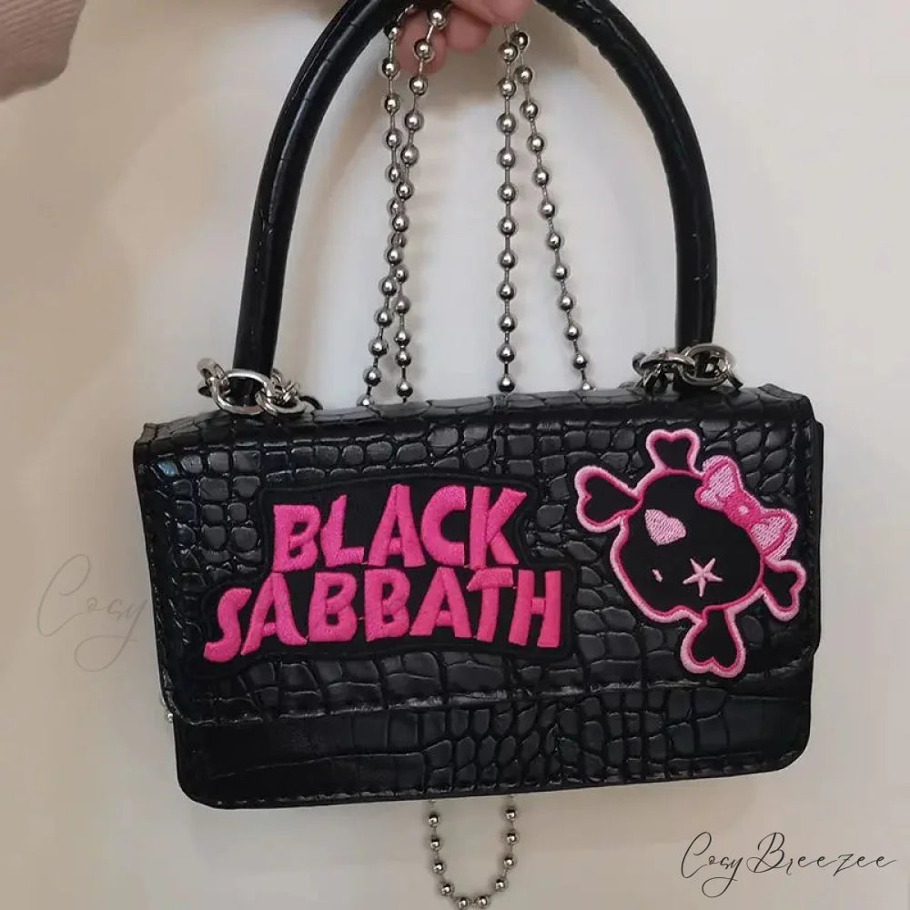 Harajuku Y2k Gothic Punk Chain Handle Casual Crossbody Vintage Black Bag Black