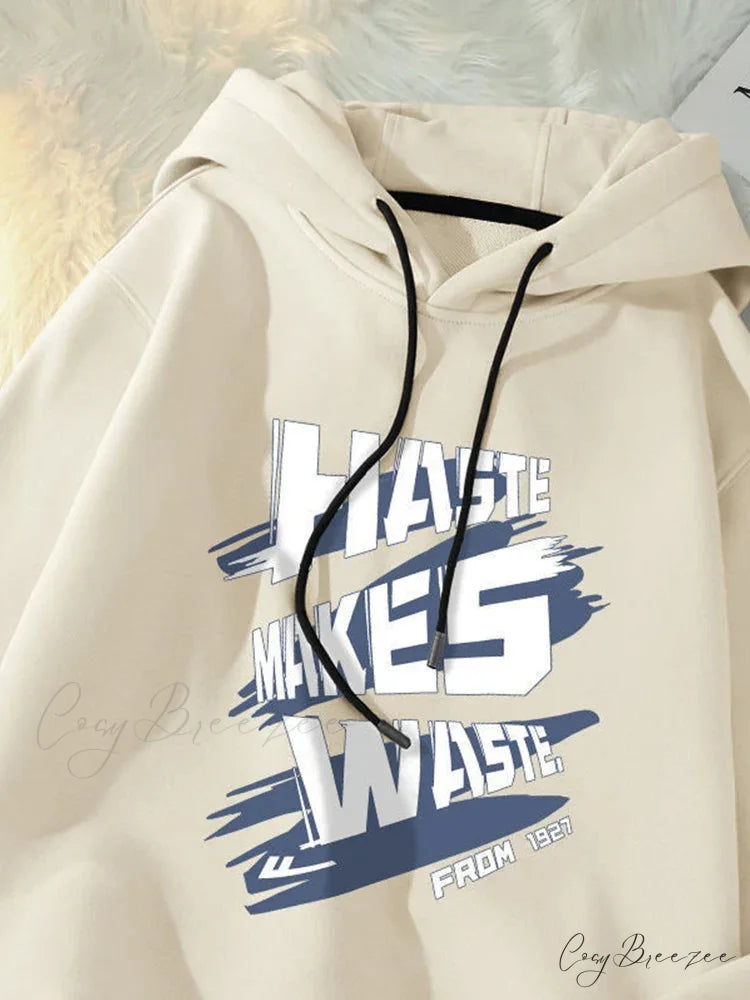 Haste Makes Waste Letter Hoodie apricot / M(40-50KG) hoodies-241228