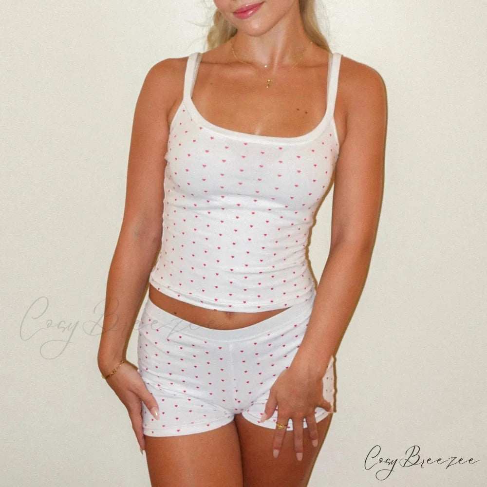 Heart Bow Pajama Crop Top white / S croptop-250223
