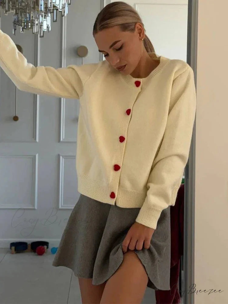 Heart Button Loose Knit Cardigan cardigans-241228