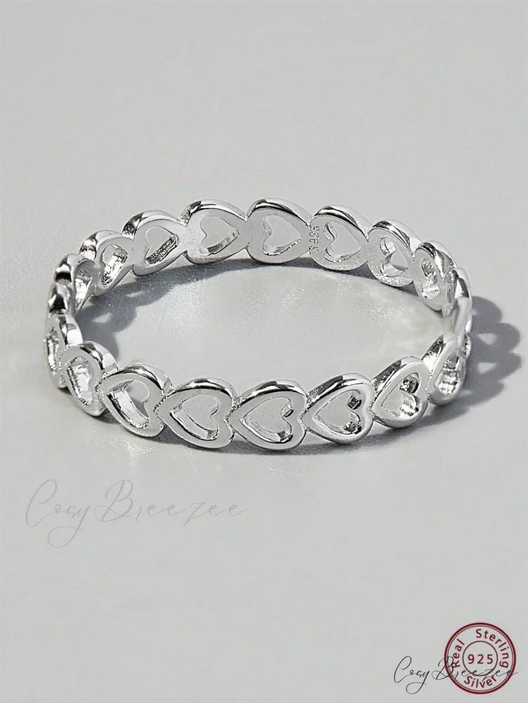 Heart Design Silver Wedding Band Ring