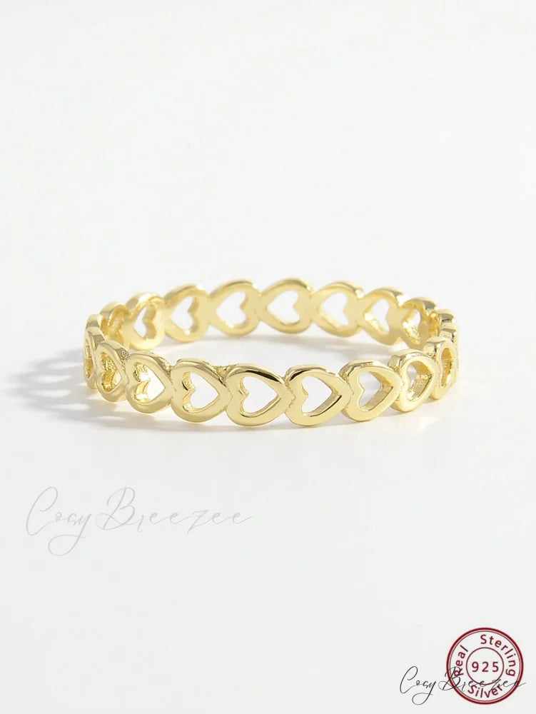 Heart Design Silver Wedding Band Ring Gold / 6