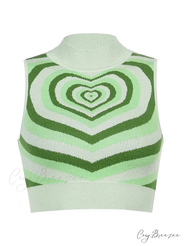 Heart Rhinestone Rib Trendy Crop Tank Top