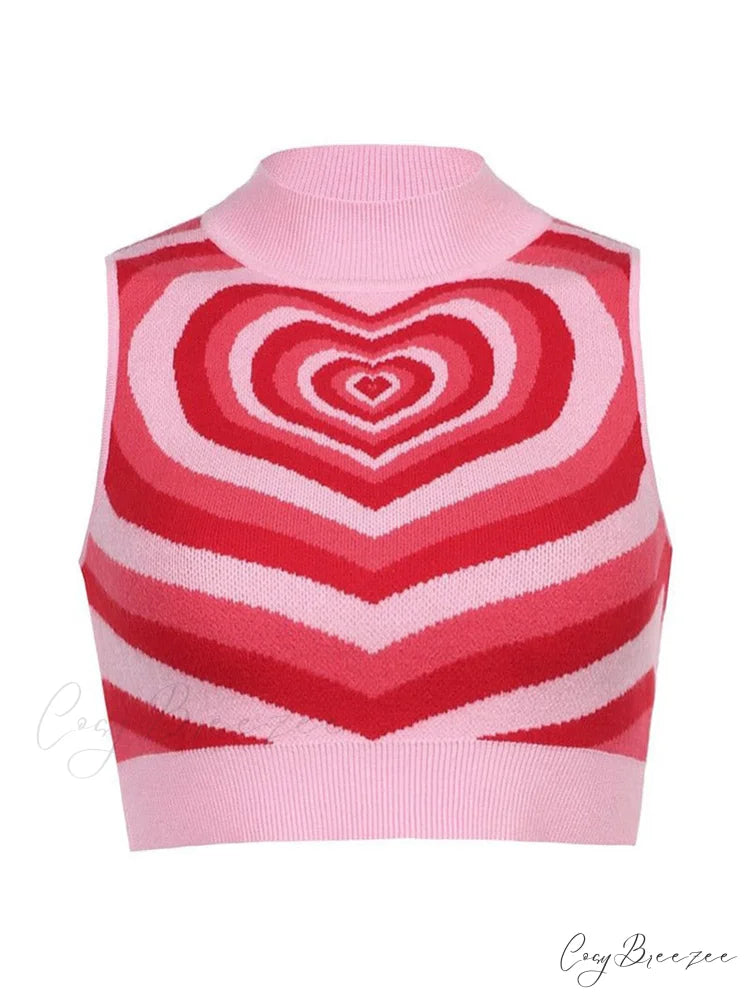 Heart Rhinestone Rib Trendy Crop Tank Top