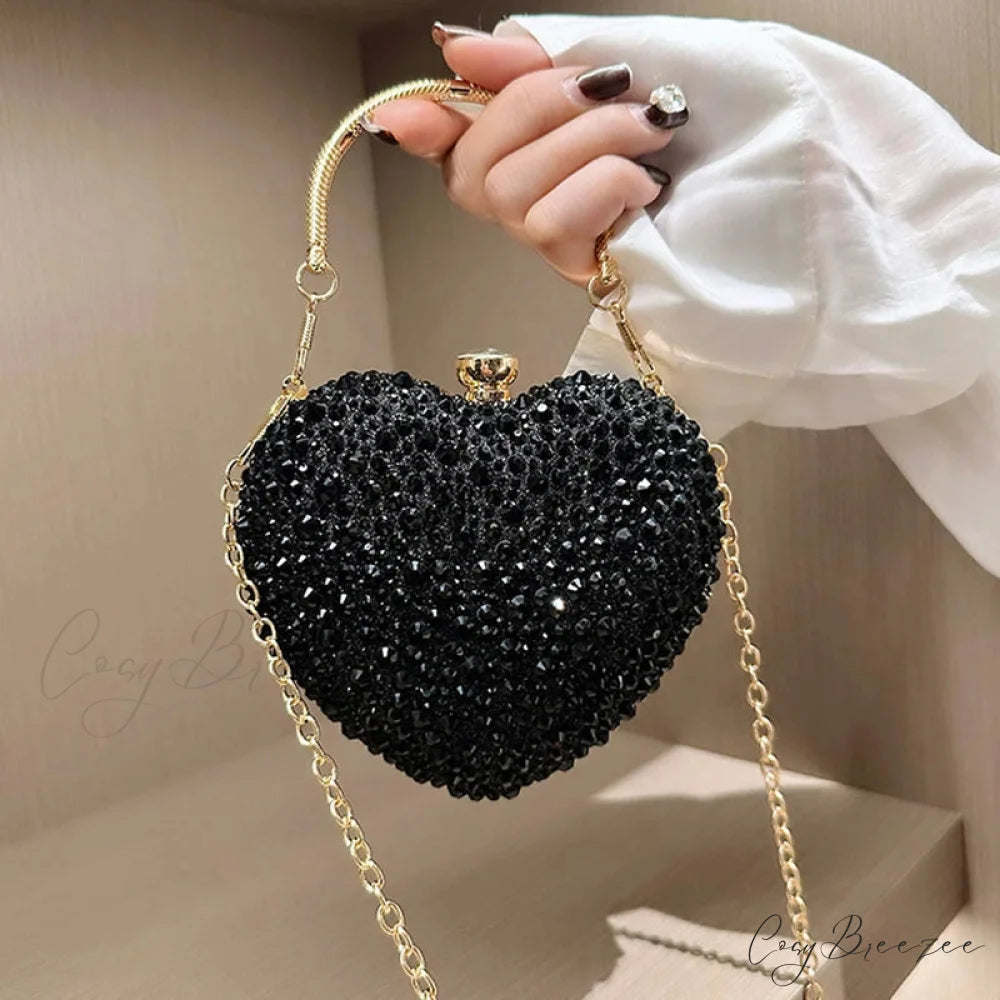 Heart Shape Crystal Rhinestone Evening Clutch Bag Black clutchbag-250126
