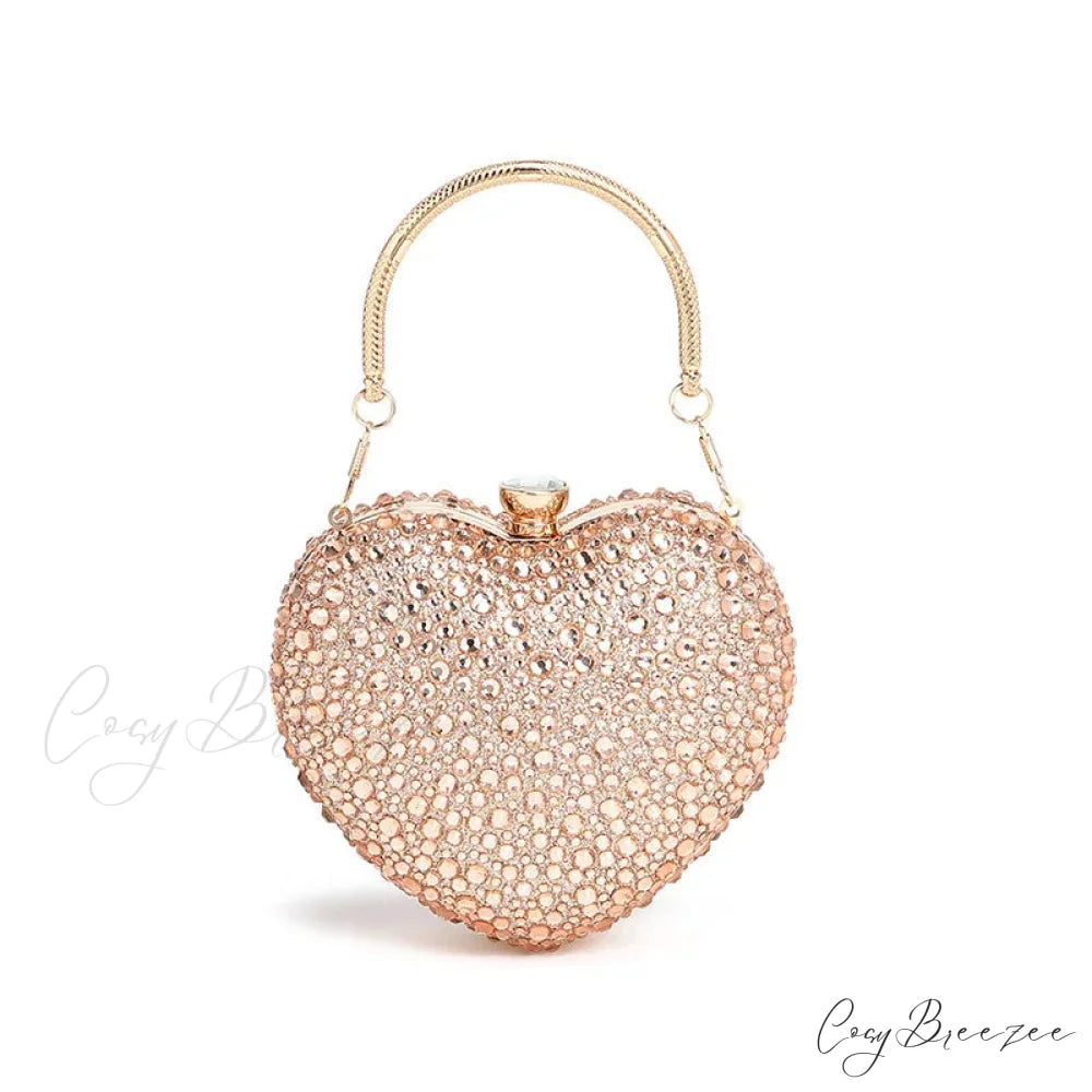 Heart Shape Crystal Rhinestone Evening Clutch Bag Champagne clutchbag-250126