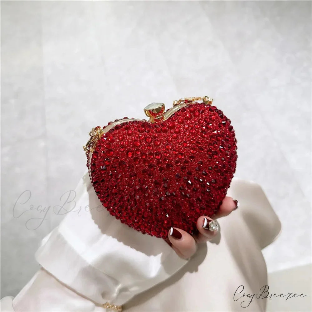 Heart Shape Crystal Rhinestone Evening Clutch Bag Gold clutchbag-250126
