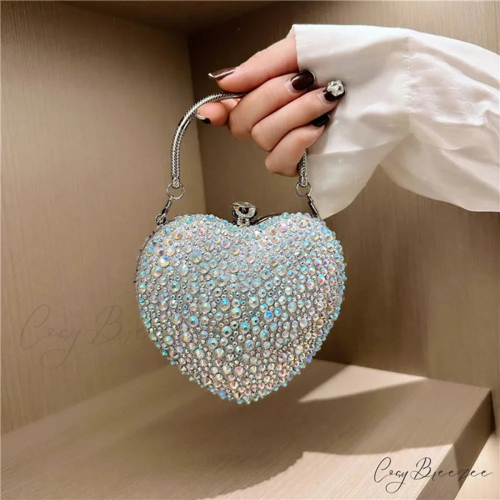 Heart Shape Crystal Rhinestone Evening Clutch Bag Pink clutchbag-250126