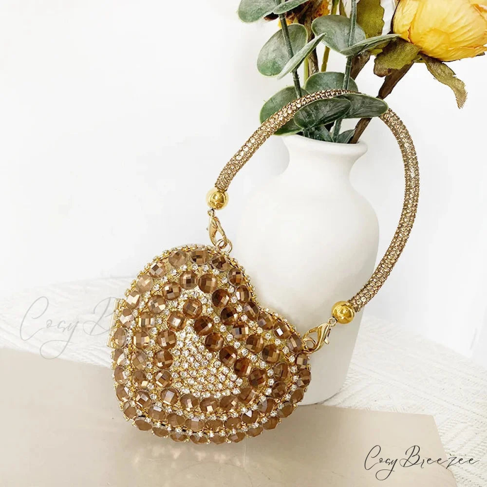 Heart Shape Sparkling Diamond Clutch Bag Gold 1 / Mini(Max Length<20cm) clutchbag-250126