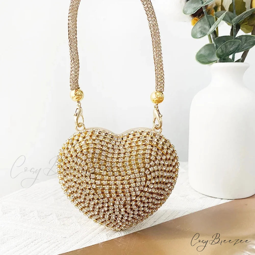 Heart Shape Sparkling Diamond Clutch Bag Gold 2 / Mini(Max Length<20cm) clutchbag-250126
