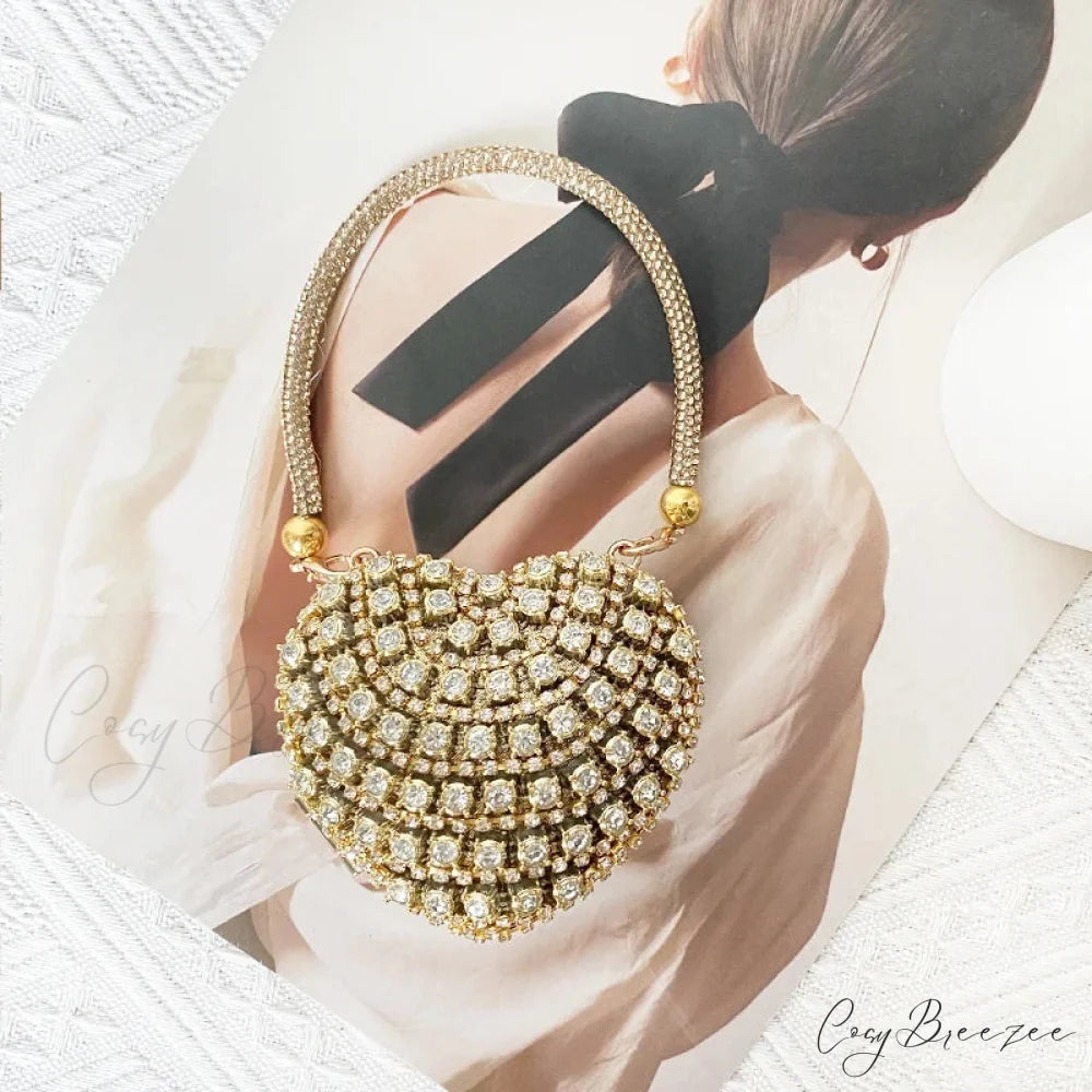 Heart Shape Sparkling Diamond Clutch Bag Gold 4 / Mini(Max Length<20cm) clutchbag-250126