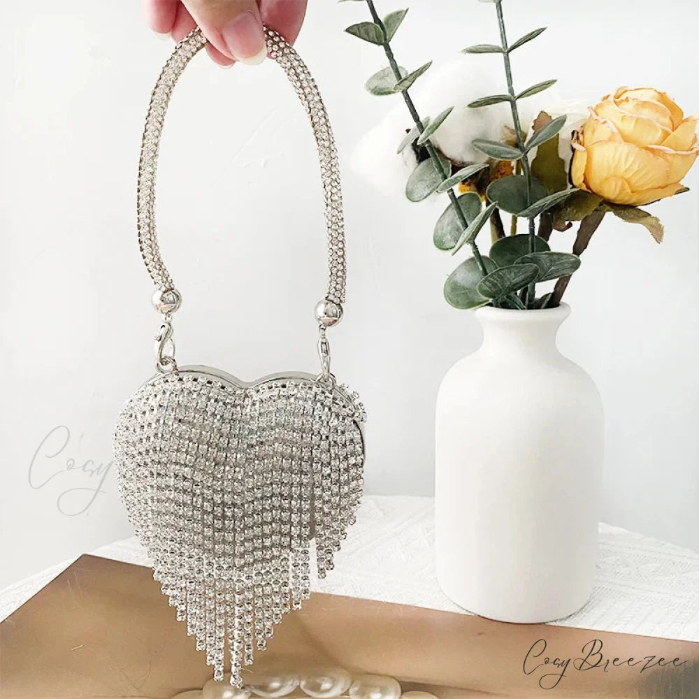 Heart Shape Sparkling Diamond Clutch Bag Silver 3 / Mini(Max Length<20cm) clutchbag-250126