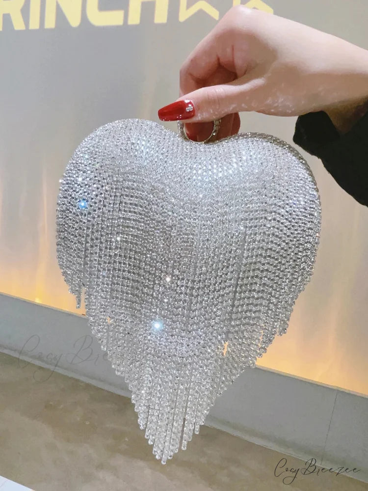 Heart Shaped Rhinestone Clutch Evening Luxury Diamond Wedding Purse clutchbag-250126