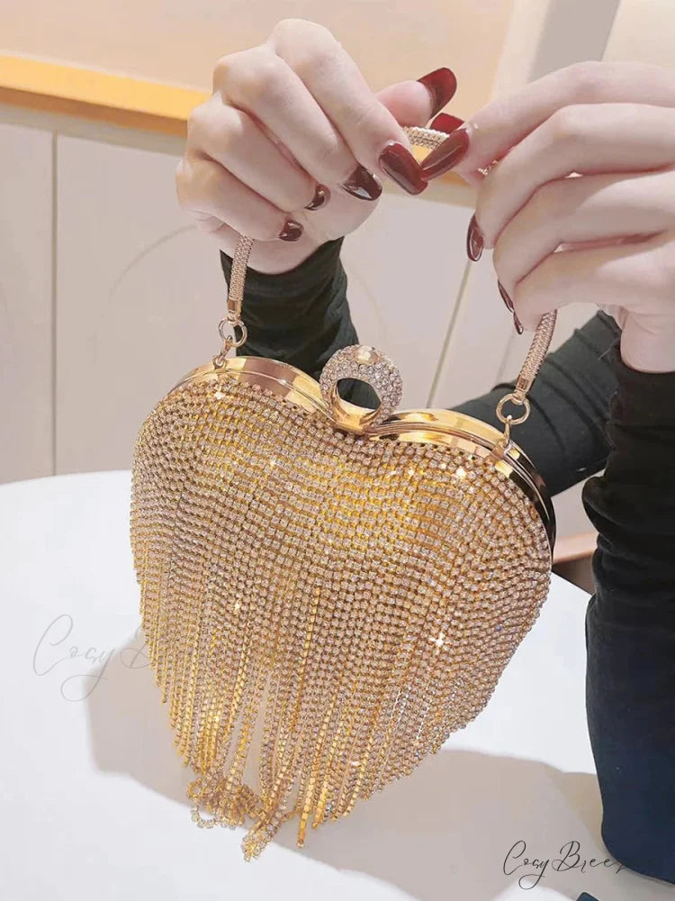 Heart Shaped Rhinestone Clutch Evening Luxury Diamond Wedding Purse clutchbag-250126