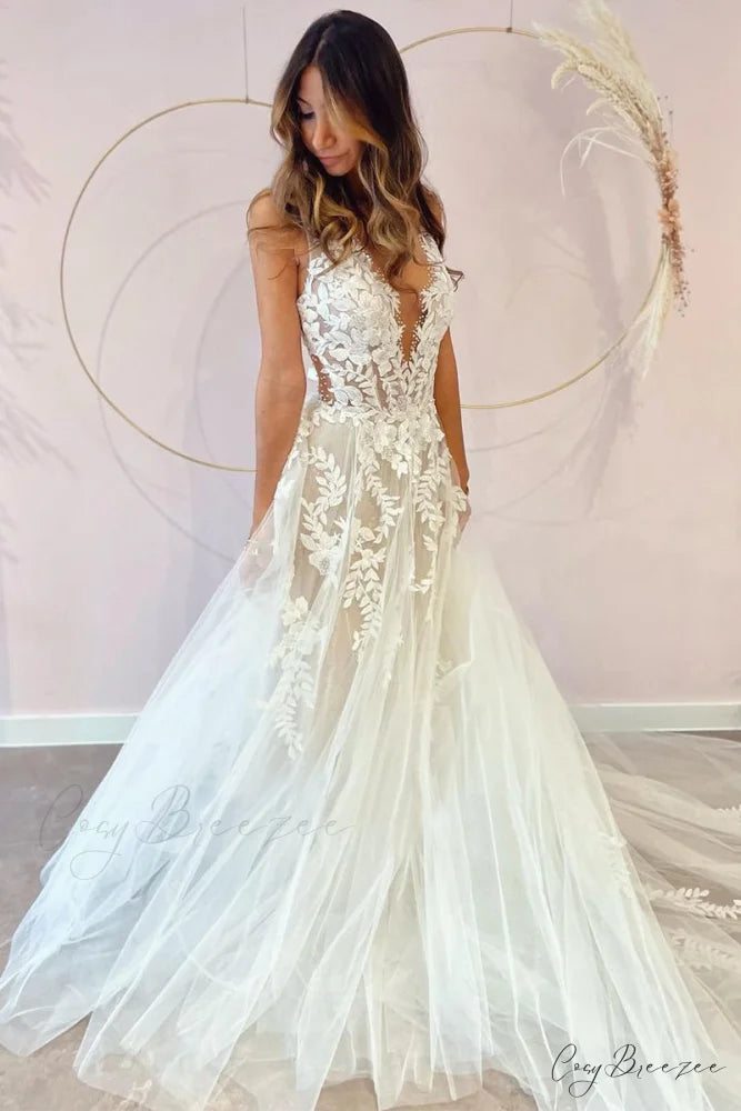 Heavenly Love A-Line Trendy Backless Wedding Dress Ivory / 2