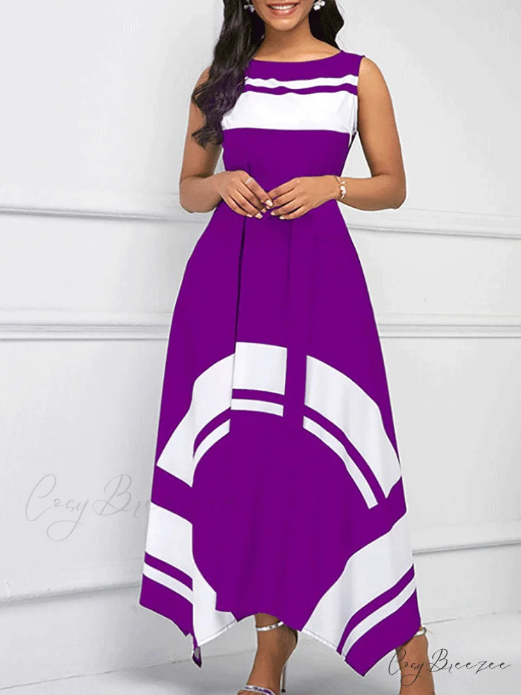 Hem Mesh Graceful Stitching Dress Purple / S
