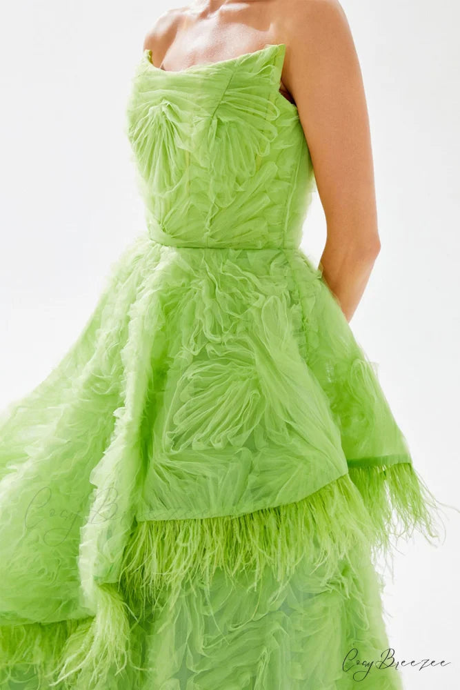 Henri Strapless Graceful Feather Trimmed Gown