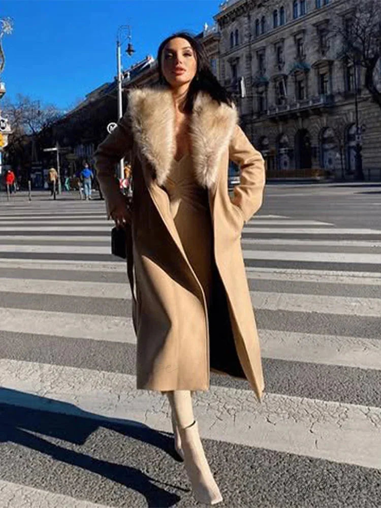 Hidden Button Lapel Maxi Winter Coat Khaki / S overcoats-241228