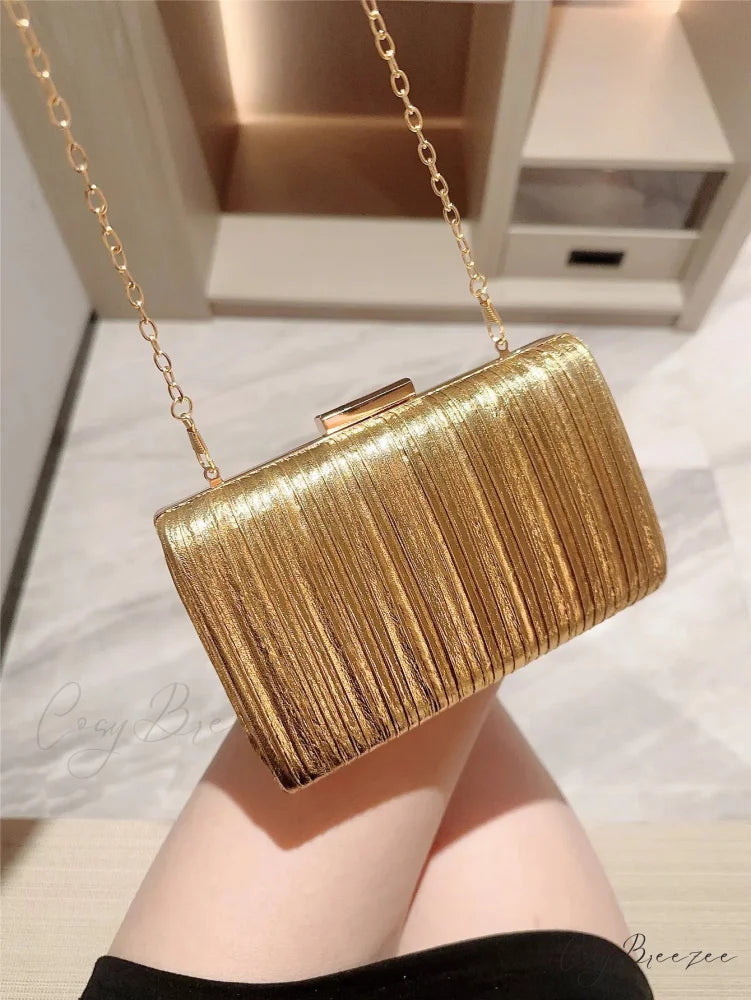 High-End Dinner PU Metal Texture Gold / Mini(Max Length<20cm) clutchbag-250126