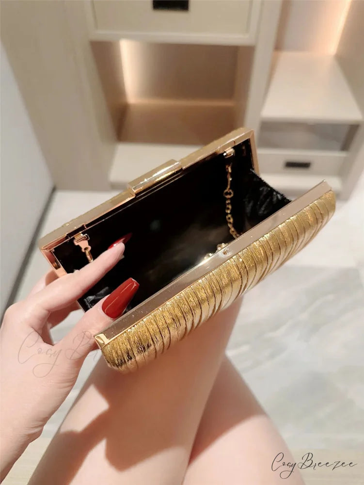 High-End Dinner PU Metal Texture Gold / Mini(Max Length<20cm) clutchbag-250126