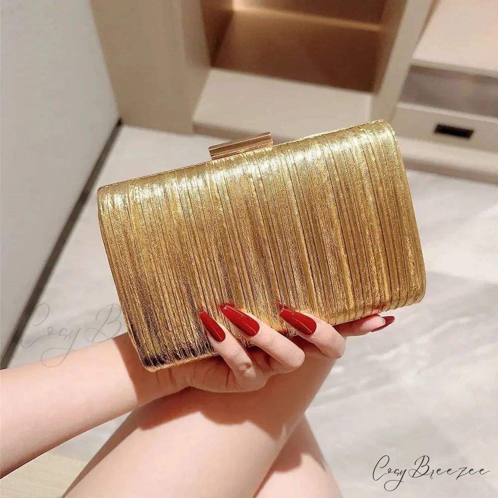 High-End Dinner PU Metal Texture Gold / Mini(Max Length<20cm) clutchbag-250126