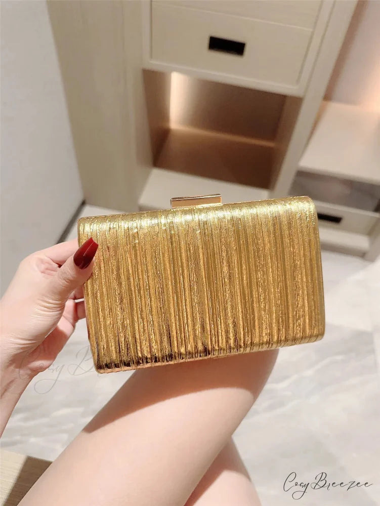 High-End Dinner PU Metal Texture Gold / Mini(Max Length<20cm) clutchbag-250126