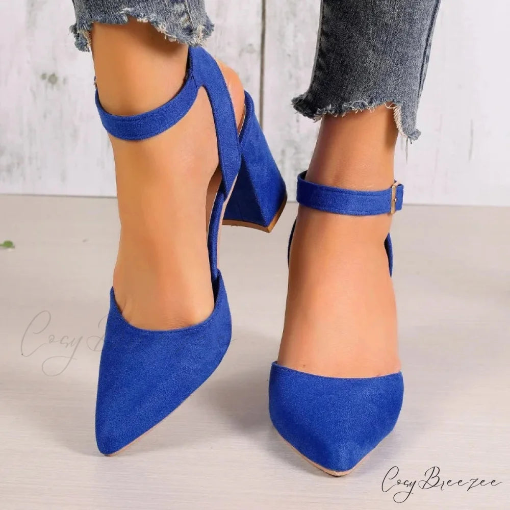 High Heel Pointed Summer Trend Fashion Suede Chunky Shallow Sexy Low Heel Pump