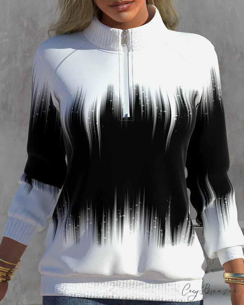 High Neck Gradient Design Sweatshirt Black / S