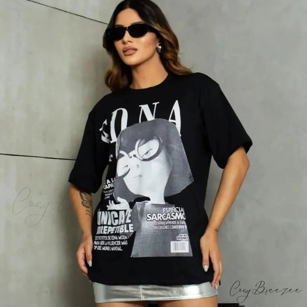 High Quality Edna Graphic T-shirt black / S t-shirt-250223