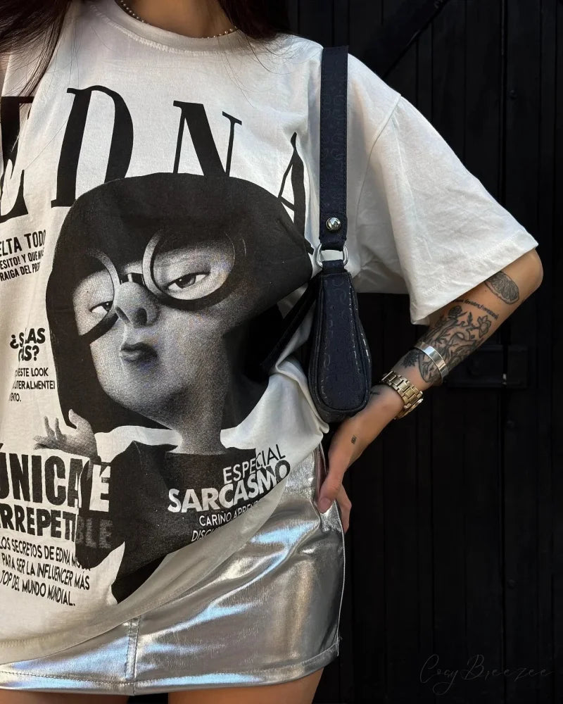 High Quality Edna Graphic T-shirt white / S t-shirt-250223