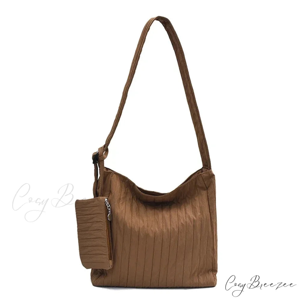 High-Quality Nylon Pleated Zipper Crossbody Coffee crossbody-250126