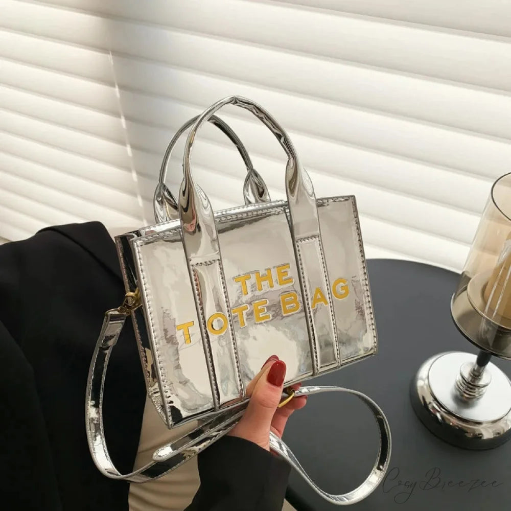 High-Quality PU Leather Solid Color Crossbody Handbag silvery shoulder bag / 18X14X8cm handbag-250126