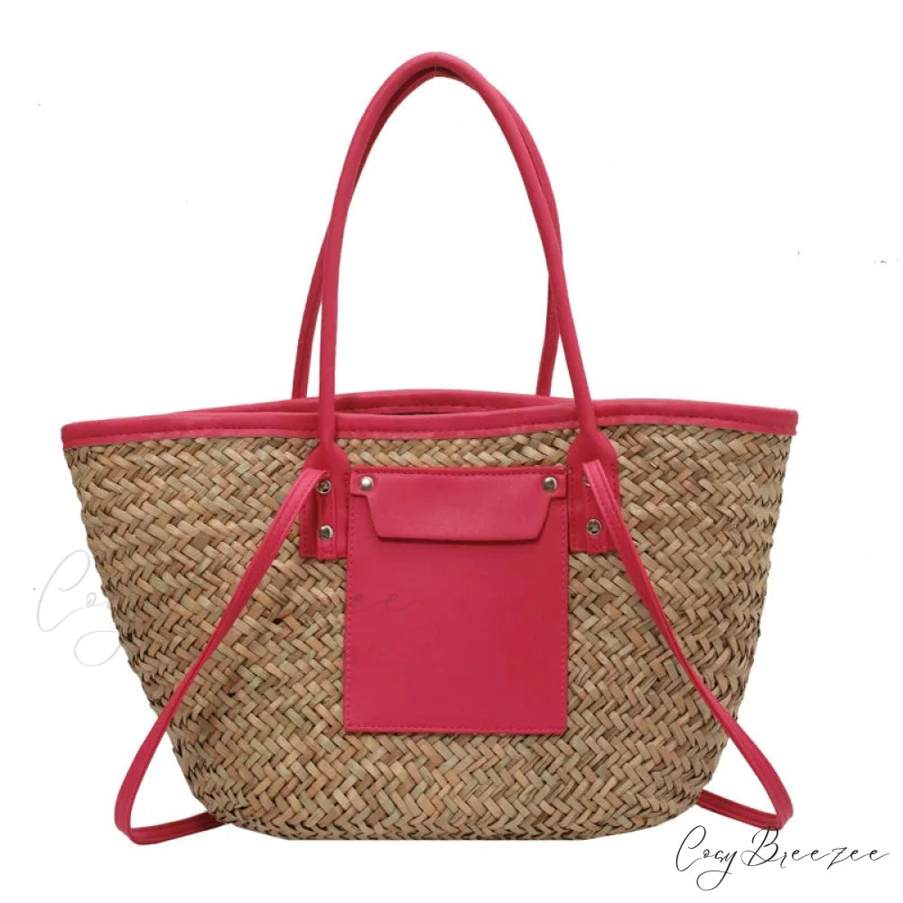 High Quality Straw Summer Beach Tote Handbag Hot Pink / 40X13X25CM handbag-250126