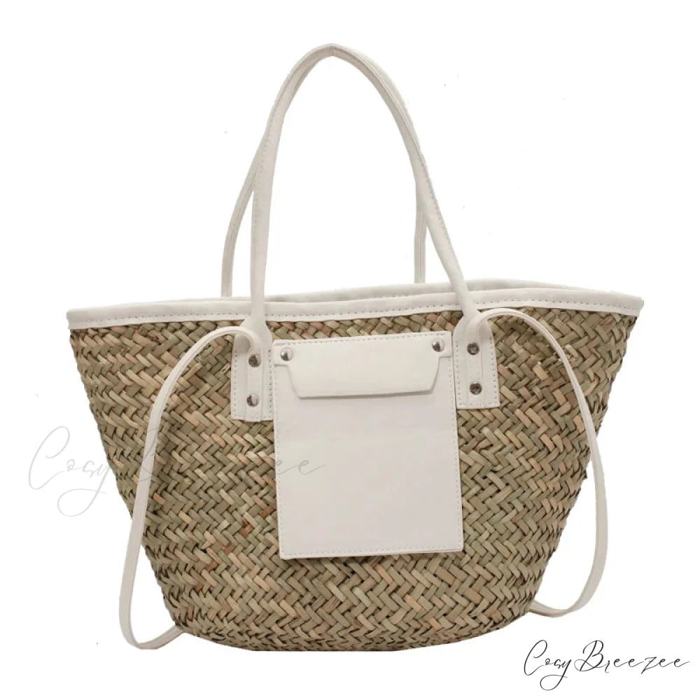 High Quality Straw Summer Beach Tote Handbag WHITE / 40X13X25CM handbag-250126