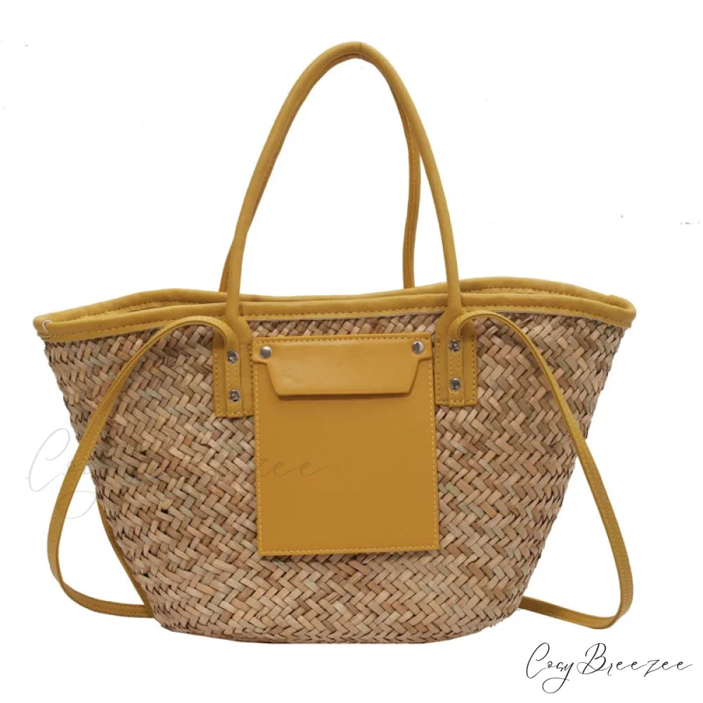 High Quality Straw Summer Beach Tote Handbag Yellow / 40X13X25CM handbag-250126
