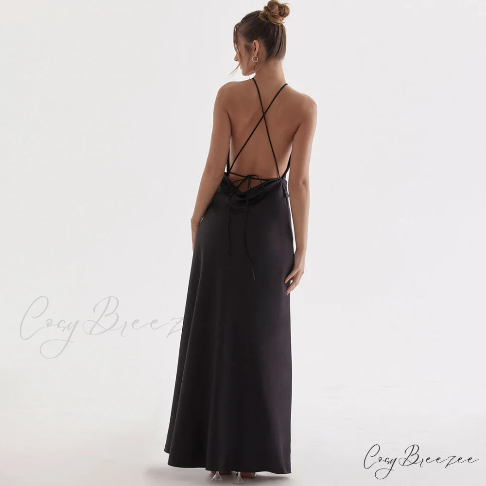High Split Graceful Maxi Dress L / Black