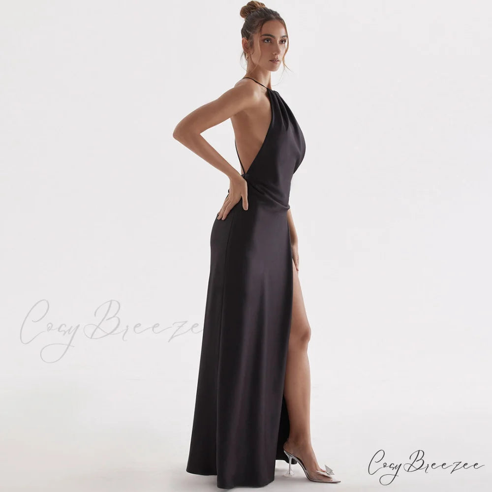 High Split Graceful Maxi Dress M / Black